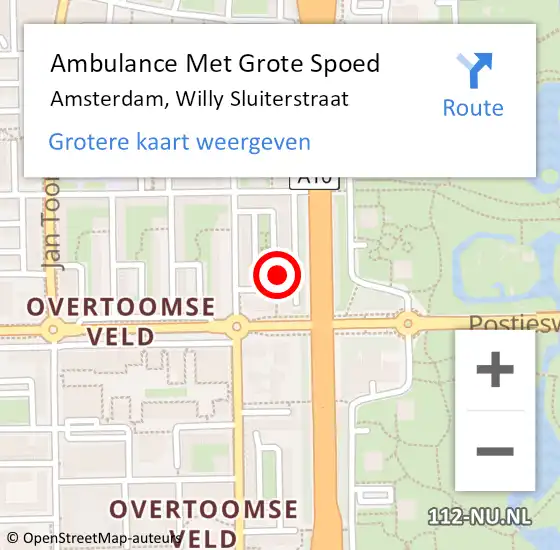 Locatie op kaart van de 112 melding: Ambulance Met Grote Spoed Naar Amsterdam, Willy Sluiterstraat op 8 juni 2024 18:18