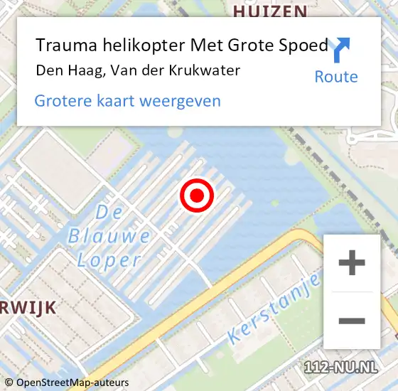 Locatie op kaart van de 112 melding: Trauma helikopter Met Grote Spoed Naar Den Haag, Van der Krukwater op 8 juni 2024 18:26