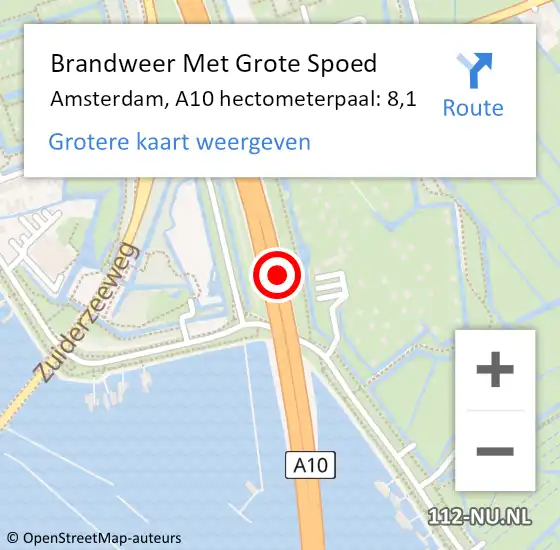 Locatie op kaart van de 112 melding: Brandweer Met Grote Spoed Naar Amsterdam, A10 hectometerpaal: 8,1 op 8 juni 2024 18:35