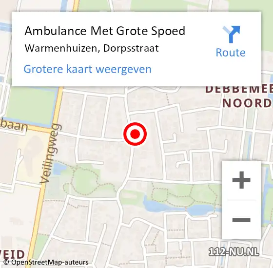 Locatie op kaart van de 112 melding: Ambulance Met Grote Spoed Naar Warmenhuizen, Dorpsstraat op 8 juni 2024 18:36