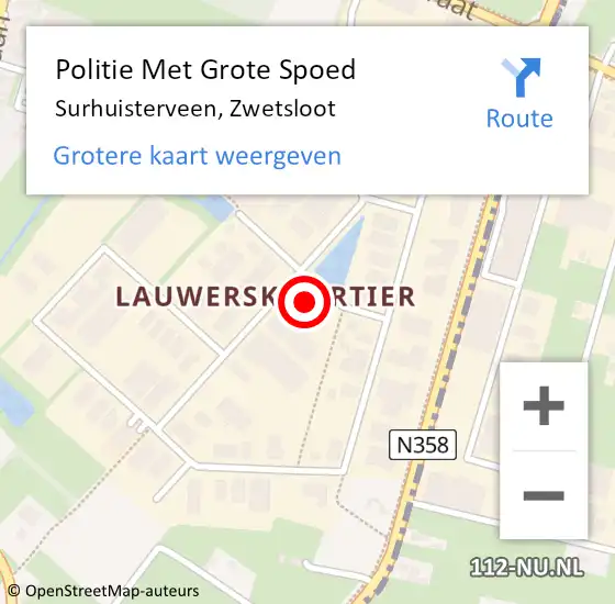 Locatie op kaart van de 112 melding: Politie Met Grote Spoed Naar Surhuisterveen, Zwetsloot op 8 juni 2024 18:39