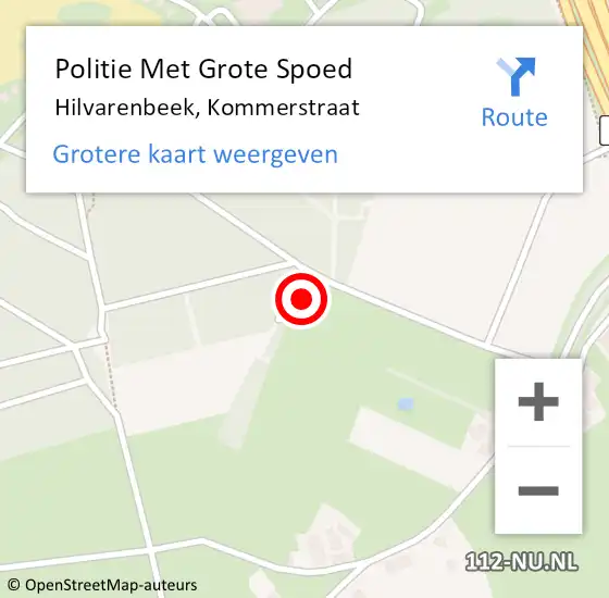 Locatie op kaart van de 112 melding: Politie Met Grote Spoed Naar Hilvarenbeek, Kommerstraat op 8 juni 2024 18:46