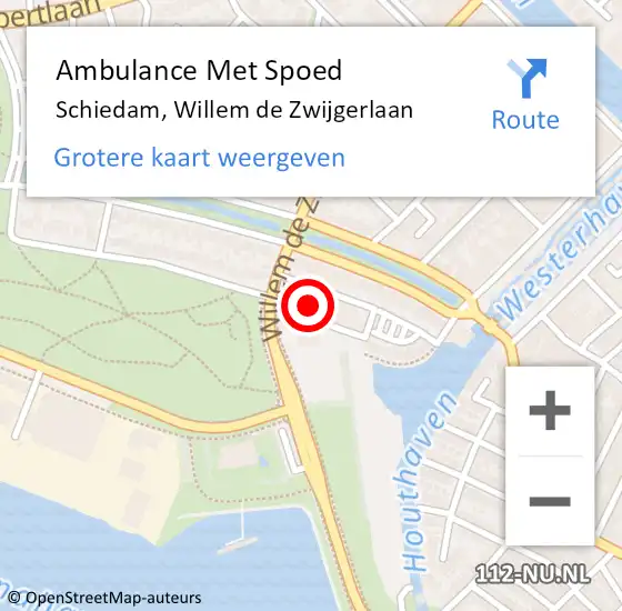 Locatie op kaart van de 112 melding: Ambulance Met Spoed Naar Schiedam, Willem de Zwijgerlaan op 8 juni 2024 18:53