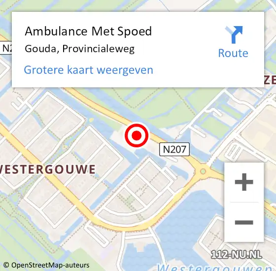 Locatie op kaart van de 112 melding: Ambulance Met Spoed Naar Gouda, Provincialeweg op 8 juni 2024 19:14