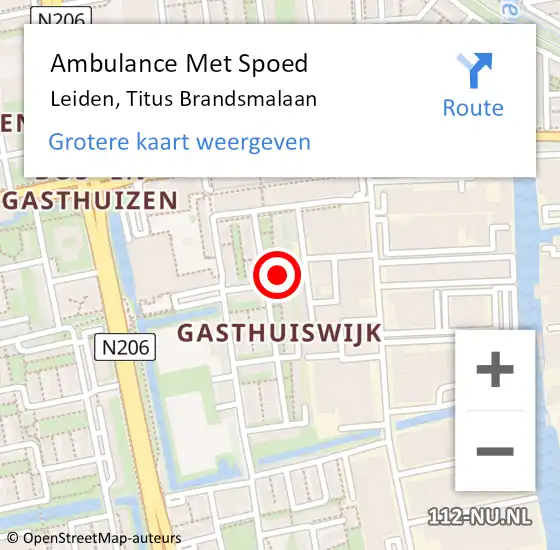 Locatie op kaart van de 112 melding: Ambulance Met Spoed Naar Leiden, Titus Brandsmalaan op 8 juni 2024 19:22