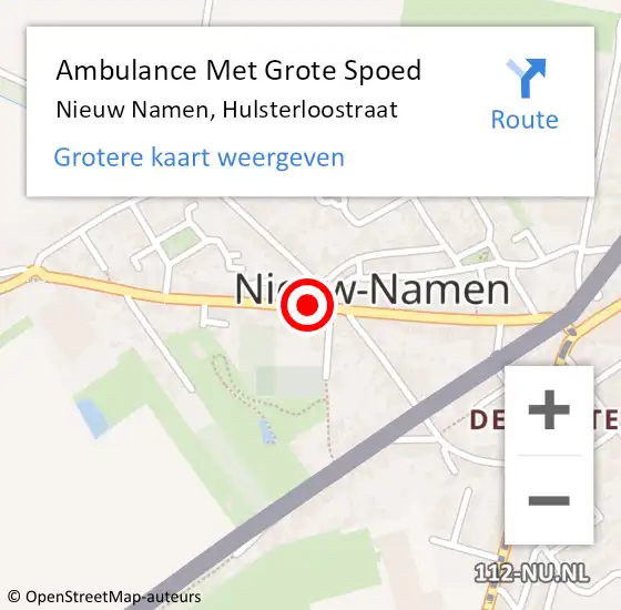 Locatie op kaart van de 112 melding: Ambulance Met Grote Spoed Naar Nieuw Namen, Hulsterloostraat op 8 oktober 2014 19:33