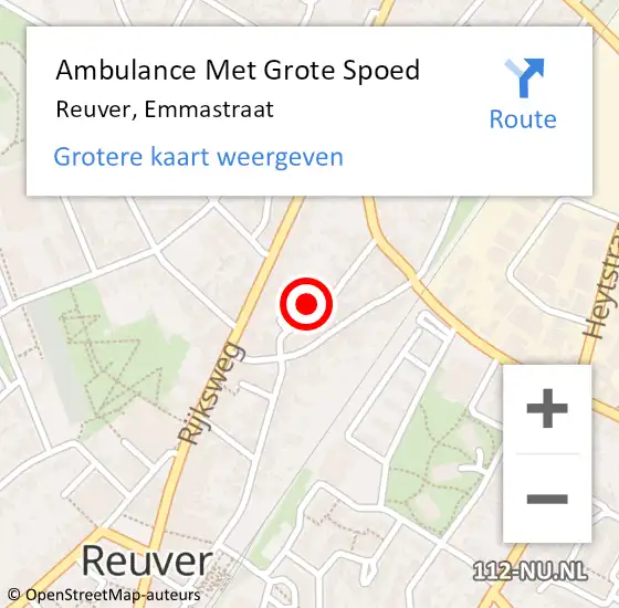 Locatie op kaart van de 112 melding: Ambulance Met Grote Spoed Naar Reuver, Emmastraat op 8 juni 2024 19:39