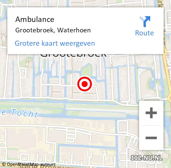 Locatie op kaart van de 112 melding: Ambulance Grootebroek, Waterhoen op 8 juni 2024 20:00