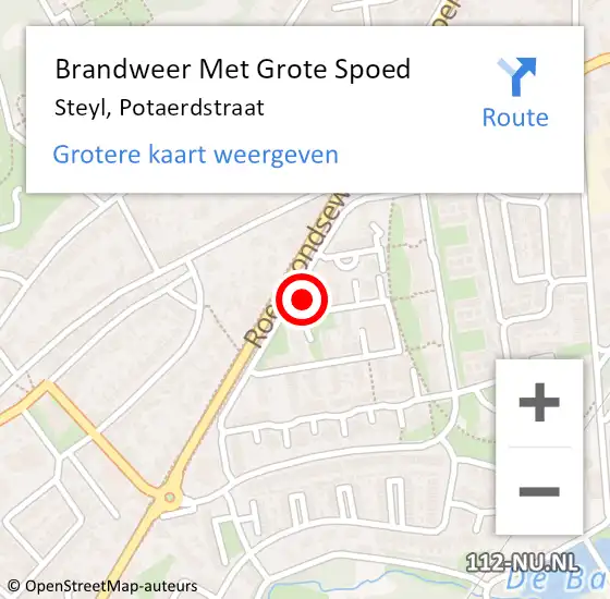 Locatie op kaart van de 112 melding: Brandweer Met Grote Spoed Naar Steyl, Potaerdstraat op 8 juni 2024 20:00