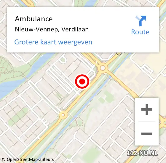 Locatie op kaart van de 112 melding: Ambulance Nieuw-Vennep, Verdilaan op 8 juni 2024 20:06