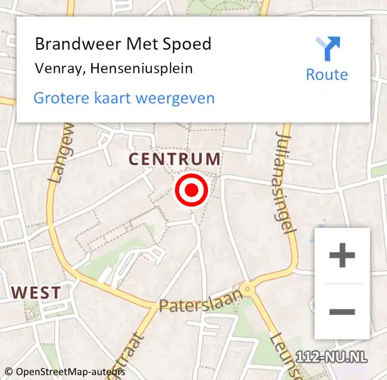 Locatie op kaart van de 112 melding: Brandweer Met Spoed Naar Venray, Henseniusplein op 8 juni 2024 20:08