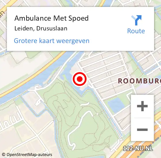 Locatie op kaart van de 112 melding: Ambulance Met Spoed Naar Leiden, Drususlaan op 8 juni 2024 20:15