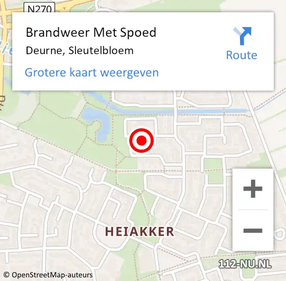 Locatie op kaart van de 112 melding: Brandweer Met Spoed Naar Deurne, Sleutelbloem op 8 juni 2024 20:17