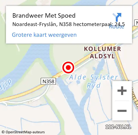 Locatie op kaart van de 112 melding: Brandweer Met Spoed Naar Noardeast-Fryslân, N358 hectometerpaal: 24,5 op 8 juni 2024 20:22