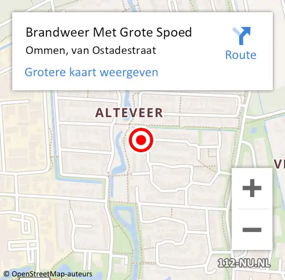 Locatie op kaart van de 112 melding: Brandweer Met Grote Spoed Naar Ommen, van Ostadestraat op 8 juni 2024 21:04