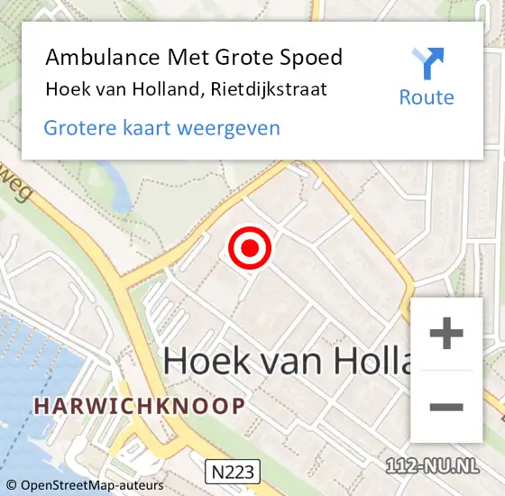 Locatie op kaart van de 112 melding: Ambulance Met Grote Spoed Naar Hoek van Holland, Rietdijkstraat op 8 juni 2024 21:14