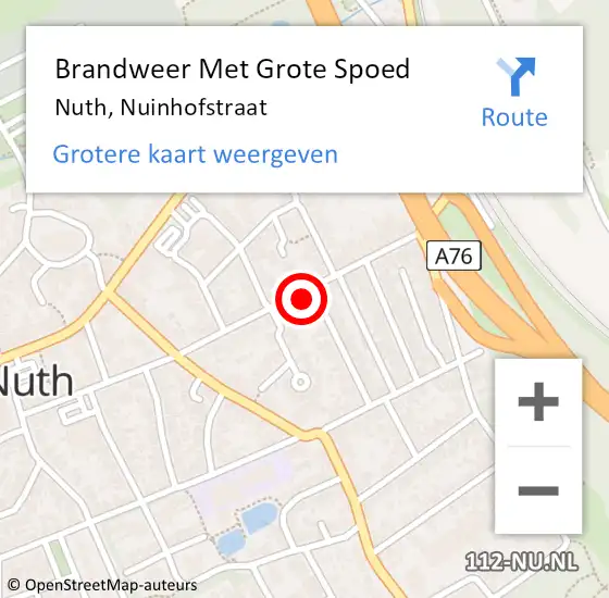 Locatie op kaart van de 112 melding: Brandweer Met Grote Spoed Naar Nuth, Nuinhofstraat op 8 juni 2024 21:28