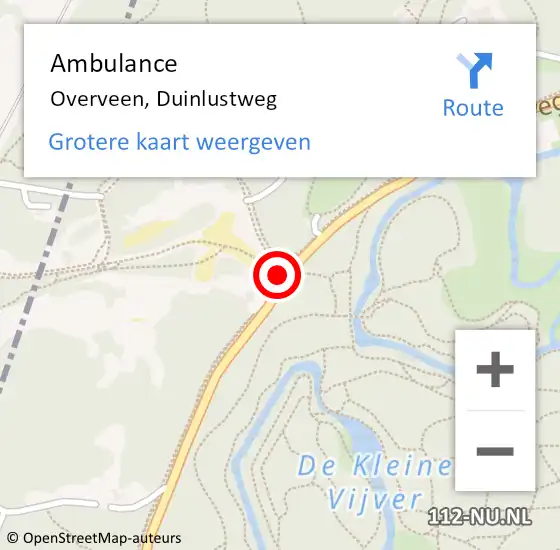 Locatie op kaart van de 112 melding: Ambulance Overveen, Duinlustweg op 8 juni 2024 21:36