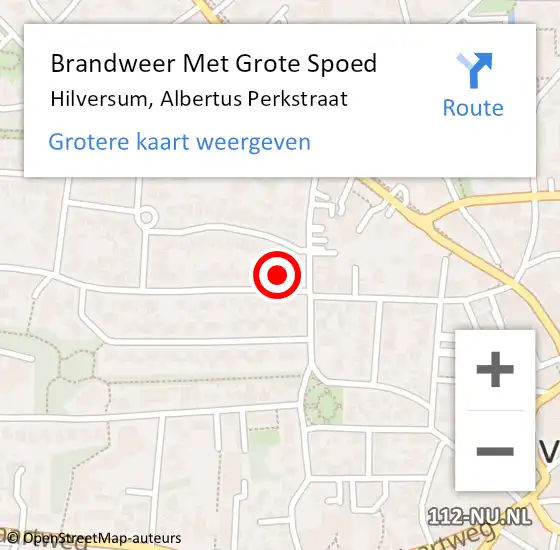 Locatie op kaart van de 112 melding: Brandweer Met Grote Spoed Naar Hilversum, Albertus Perkstraat op 8 juni 2024 21:41