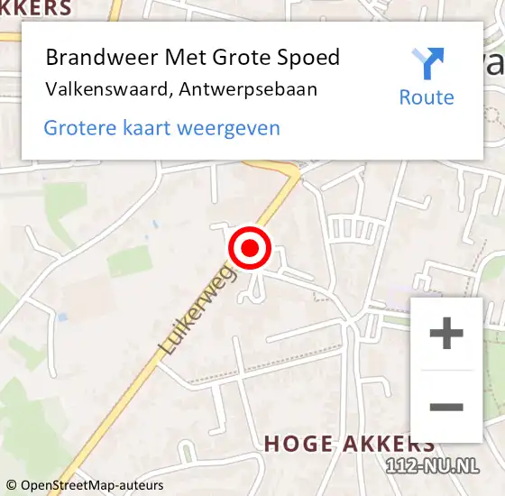 Locatie op kaart van de 112 melding: Brandweer Met Grote Spoed Naar Valkenswaard, Antwerpsebaan op 8 juni 2024 21:51