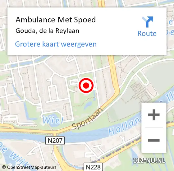 Locatie op kaart van de 112 melding: Ambulance Met Spoed Naar Gouda, de la Reylaan op 8 juni 2024 21:52