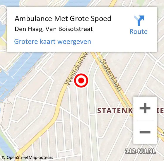 Locatie op kaart van de 112 melding: Ambulance Met Grote Spoed Naar Den Haag, Van Boisotstraat op 8 juni 2024 21:58