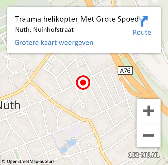 Locatie op kaart van de 112 melding: Trauma helikopter Met Grote Spoed Naar Nuth, Nuinhofstraat op 8 juni 2024 22:02