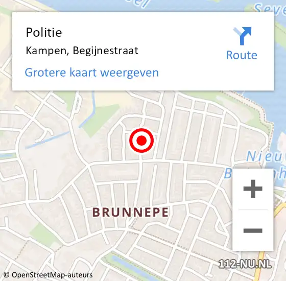 Locatie op kaart van de 112 melding: Politie Kampen, Begijnestraat op 8 juni 2024 22:17