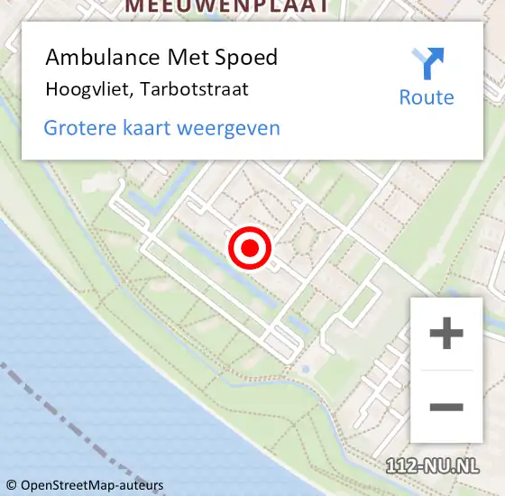 Locatie op kaart van de 112 melding: Ambulance Met Spoed Naar Hoogvliet, Tarbotstraat op 8 juni 2024 22:24