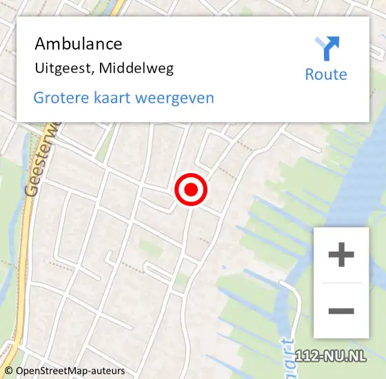 Locatie op kaart van de 112 melding: Ambulance Uitgeest, Middelweg op 8 juni 2024 22:26