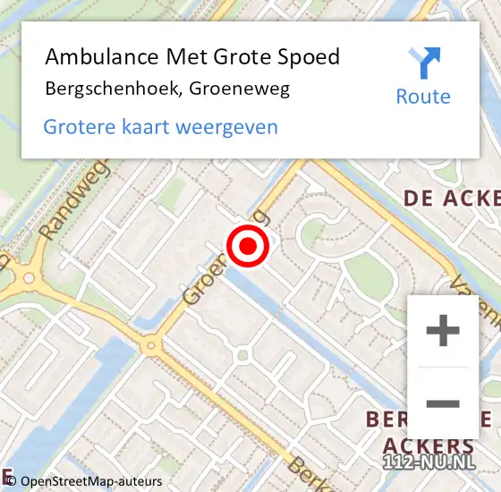 Locatie op kaart van de 112 melding: Ambulance Met Grote Spoed Naar Bergschenhoek, Groeneweg op 8 juni 2024 22:29
