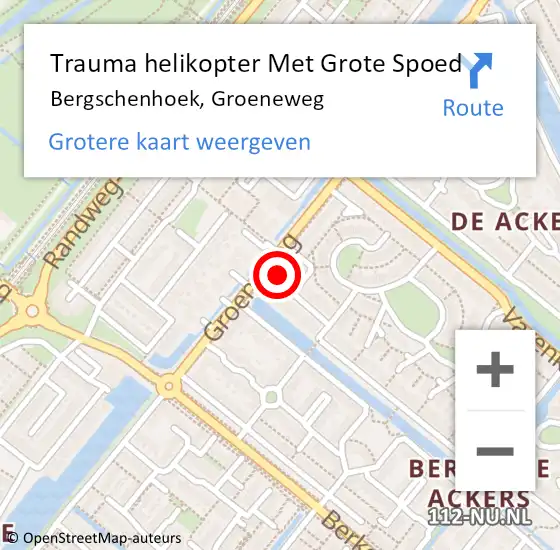 Locatie op kaart van de 112 melding: Trauma helikopter Met Grote Spoed Naar Bergschenhoek, Groeneweg op 8 juni 2024 22:30