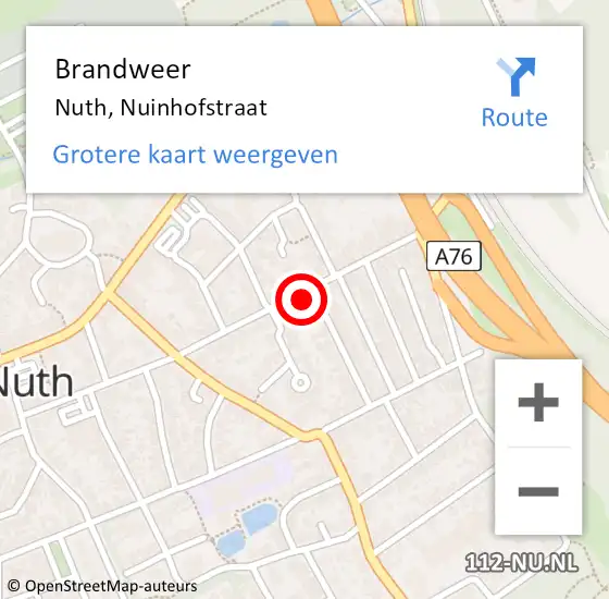 Locatie op kaart van de 112 melding: Brandweer Nuth, Nuinhofstraat op 8 juni 2024 23:05