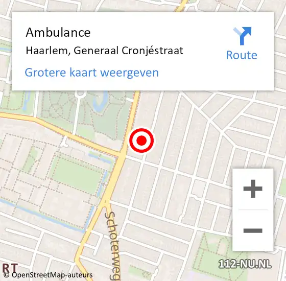 Locatie op kaart van de 112 melding: Ambulance Haarlem, Generaal Cronjéstraat op 8 juni 2024 23:11