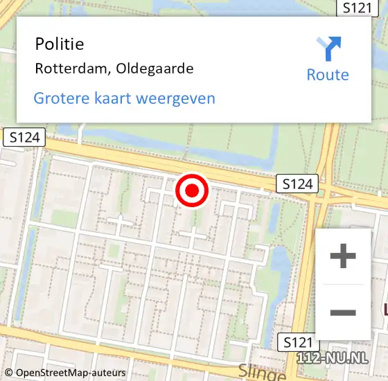 Locatie op kaart van de 112 melding: Politie Rotterdam, Oldegaarde op 8 juni 2024 23:25