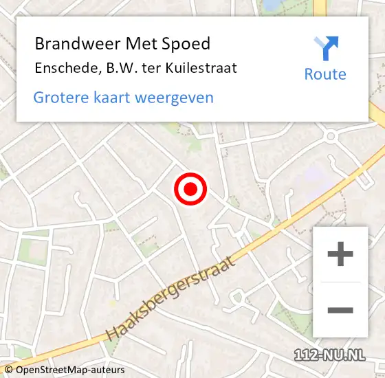 Locatie op kaart van de 112 melding: Brandweer Met Spoed Naar Enschede, B.W. ter Kuilestraat op 8 juni 2024 23:26