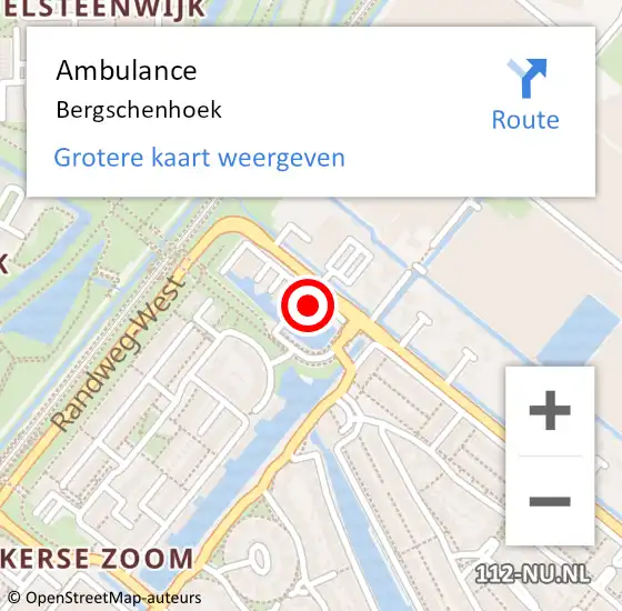 Locatie op kaart van de 112 melding: Ambulance Bergschenhoek op 8 juni 2024 23:33