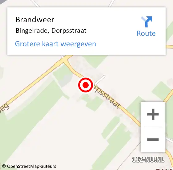 Locatie op kaart van de 112 melding: Brandweer Bingelrade, Dorpsstraat op 8 oktober 2014 20:03