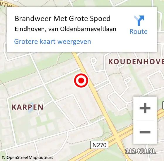 Locatie op kaart van de 112 melding: Brandweer Met Grote Spoed Naar Eindhoven, van Oldenbarneveltlaan op 8 juni 2024 23:52