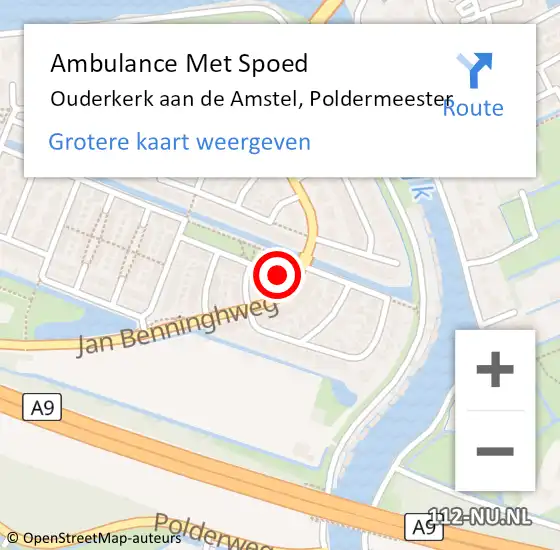 Locatie op kaart van de 112 melding: Ambulance Met Spoed Naar Ouderkerk aan de Amstel, Poldermeester op 8 juni 2024 23:58