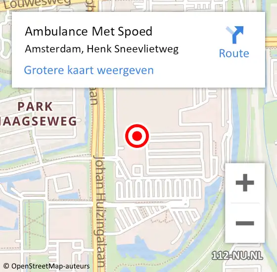 Locatie op kaart van de 112 melding: Ambulance Met Spoed Naar Amsterdam, Henk Sneevlietweg op 9 juni 2024 00:11