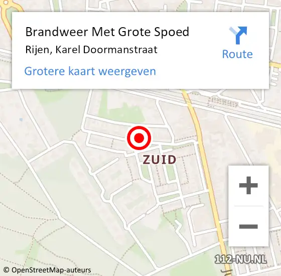 Locatie op kaart van de 112 melding: Brandweer Met Grote Spoed Naar Rijen, Karel Doormanstraat op 9 juni 2024 00:21