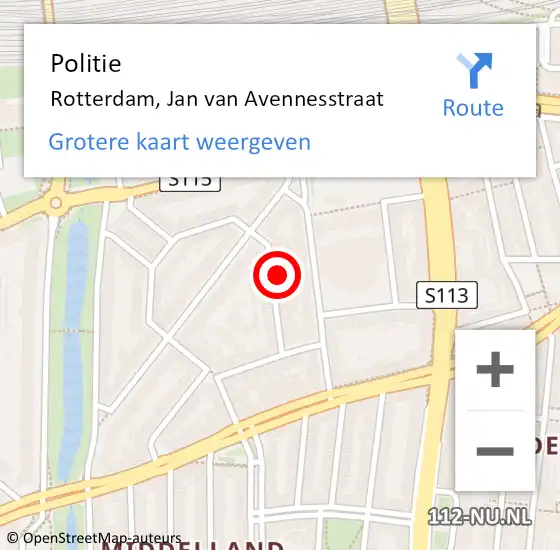 Locatie op kaart van de 112 melding: Politie Rotterdam, Jan van Avennesstraat op 9 juni 2024 00:22