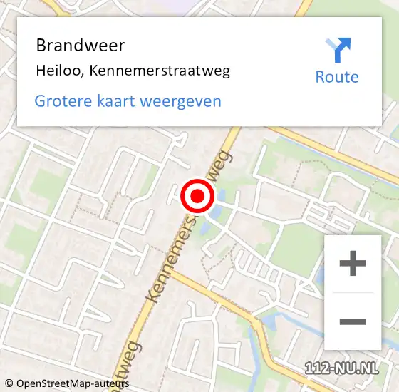 Locatie op kaart van de 112 melding: Brandweer Heiloo, Kennemerstraatweg op 8 oktober 2014 20:08