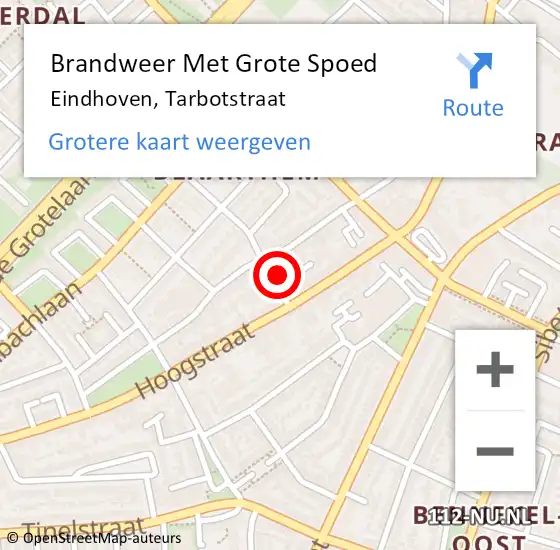 Locatie op kaart van de 112 melding: Brandweer Met Grote Spoed Naar Eindhoven, Tarbotstraat op 9 juni 2024 00:26