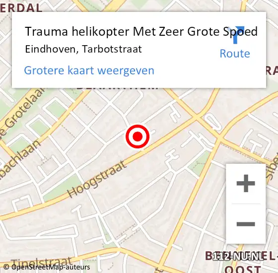 Locatie op kaart van de 112 melding: Trauma helikopter Met Zeer Grote Spoed Naar Eindhoven, Tarbotstraat op 9 juni 2024 00:27