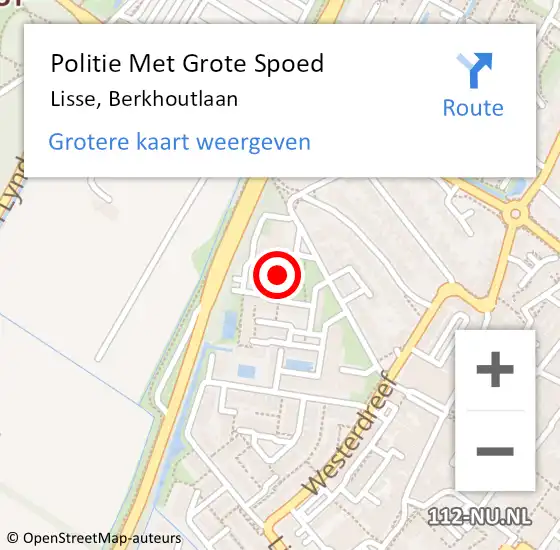 Locatie op kaart van de 112 melding: Politie Met Grote Spoed Naar Lisse, Berkhoutlaan op 9 juni 2024 01:07