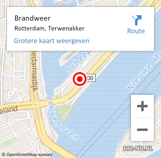 Locatie op kaart van de 112 melding: Brandweer Rotterdam, Terwenakker op 9 juni 2024 01:10