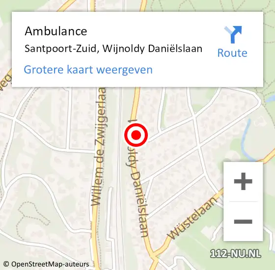 Locatie op kaart van de 112 melding: Ambulance Santpoort-Zuid, Wijnoldy Daniëlslaan op 9 juni 2024 01:16