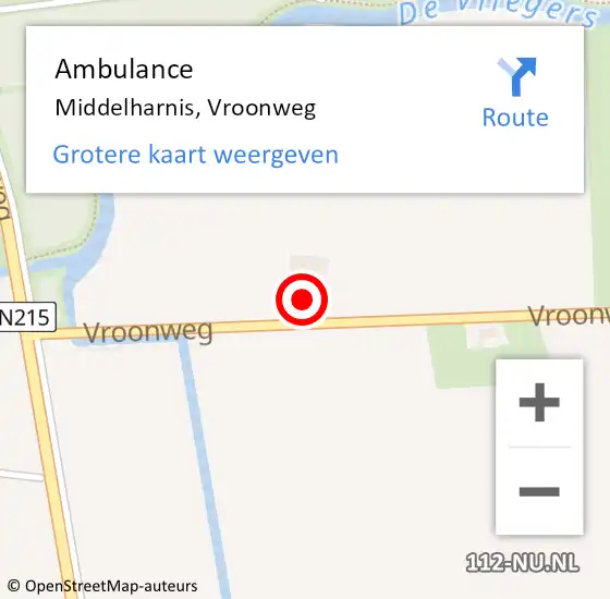 Locatie op kaart van de 112 melding: Ambulance Middelharnis, Vroonweg op 9 juni 2024 01:45